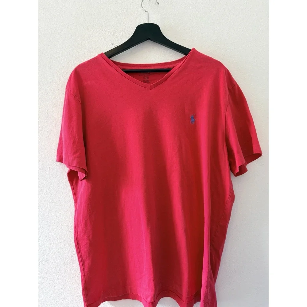Polo Ralph Lauren Red V-Neck T-Shirt Men's Size Large Embroidered Pony Logo